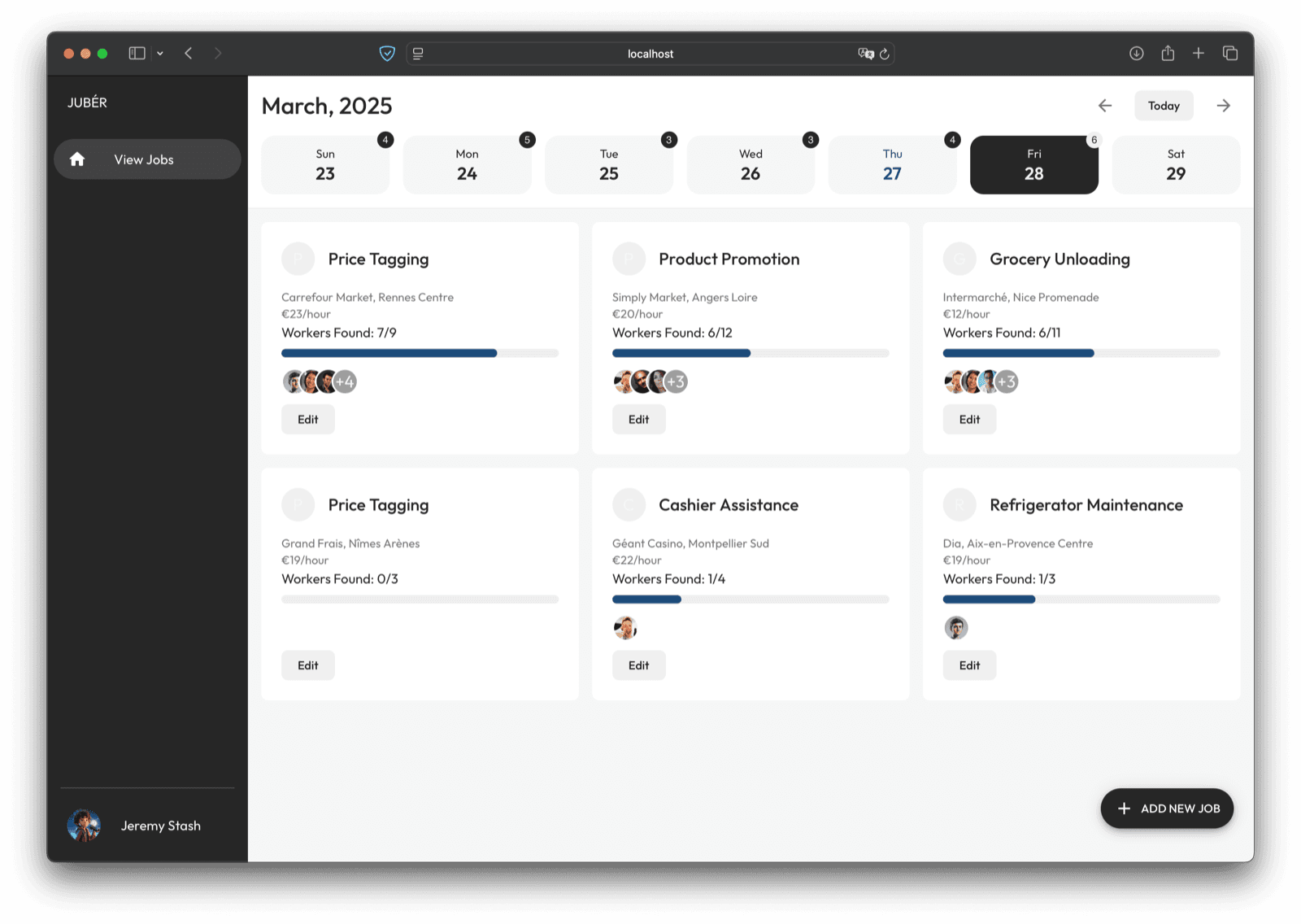 JUBÉR employer dashboard